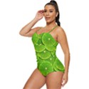 Lime Textures Macro, Tropical Fruits, Citrus Fruits, Green Lemon Texture Retro Full Coverage Swimsuit View2