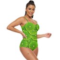 Lime Textures Macro, Tropical Fruits, Citrus Fruits, Green Lemon Texture Retro Full Coverage Swimsuit View3