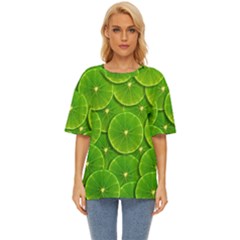 Lime Textures Macro, Tropical Fruits, Citrus Fruits, Green Lemon Texture Oversized Basic T-shirt by nateshop