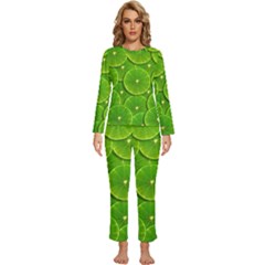 Lime Textures Macro, Tropical Fruits, Citrus Fruits, Green Lemon Texture Womens  Long Sleeve Lightweight Pajamas Set by nateshop