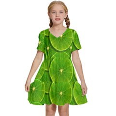 Lime Textures Macro, Tropical Fruits, Citrus Fruits, Green Lemon Texture Kids  Short Sleeve Tiered Mini Dress by nateshop