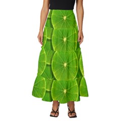 Lime Textures Macro, Tropical Fruits, Citrus Fruits, Green Lemon Texture Tiered Ruffle Maxi Skirt by nateshop