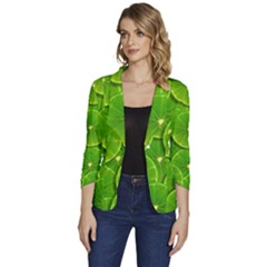 Lime Textures Macro, Tropical Fruits, Citrus Fruits, Green Lemon Texture Women s One-button 3/4 Sleeve Short Jacket by nateshop