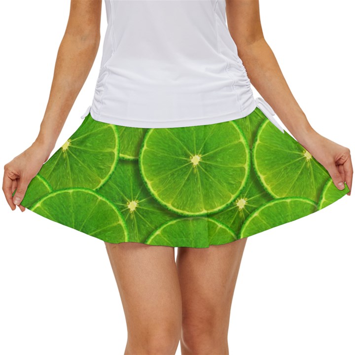 Lime Textures Macro, Tropical Fruits, Citrus Fruits, Green Lemon Texture Women s Skort