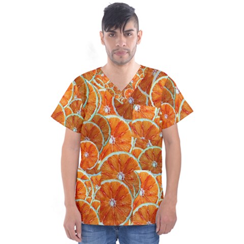 Oranges Patterns Tropical Fruits, Citrus Fruits Men s V-neck Scrub Top by nateshop