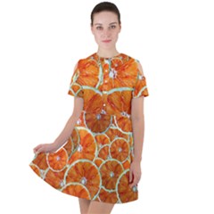 Oranges Patterns Tropical Fruits, Citrus Fruits Short Sleeve Shoulder Cut Out Dress 