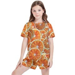 Oranges Patterns Tropical Fruits, Citrus Fruits Kids  T-shirt And Sports Shorts Set by nateshop