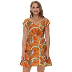 Oranges Patterns Tropical Fruits, Citrus Fruits Short Sleeve Tiered Mini Dress