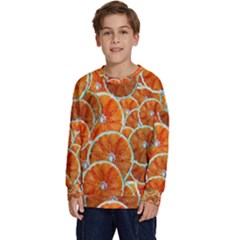 Oranges Patterns Tropical Fruits, Citrus Fruits Kids  Crewneck Sweatshirt by nateshop