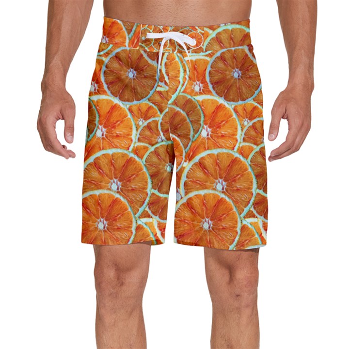 Oranges Patterns Tropical Fruits, Citrus Fruits Men s Beach Shorts