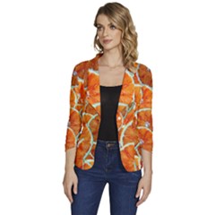 Oranges Patterns Tropical Fruits, Citrus Fruits Women s One-button 3/4 Sleeve Short Jacket by nateshop