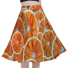 Oranges Patterns Tropical Fruits, Citrus Fruits A-line Full Circle Midi Skirt With Pocket by nateshop