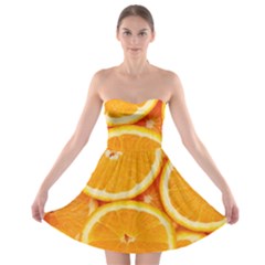 Oranges Textures, Close-up, Tropical Fruits, Citrus Fruits, Fruits Strapless Bra Top Dress by nateshop