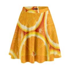 Oranges Textures, Close-up, Tropical Fruits, Citrus Fruits, Fruits High Waist Skirt by nateshop