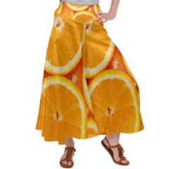 Oranges Textures, Close-up, Tropical Fruits, Citrus Fruits, Fruits Women s Satin Palazzo Pants by nateshop