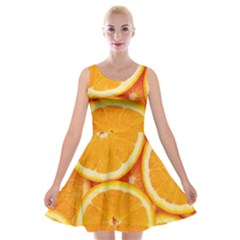 Oranges Textures, Close-up, Tropical Fruits, Citrus Fruits, Fruits Velvet Skater Dress