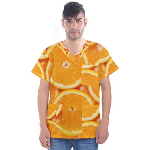 Oranges Textures, Close-up, Tropical Fruits, Citrus Fruits, Fruits Men s V-neck Scrub Top by nateshop