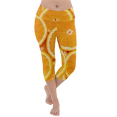 Oranges Textures, Close-up, Tropical Fruits, Citrus Fruits, Fruits Lightweight Velour Capri Yoga Leggings by nateshop