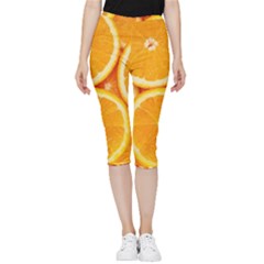 Oranges Textures, Close-up, Tropical Fruits, Citrus Fruits, Fruits Inside Out Lightweight Velour Capri Leggings  by nateshop