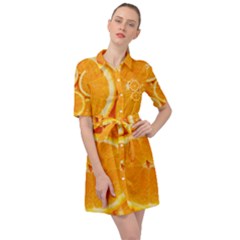 Oranges Textures, Close-up, Tropical Fruits, Citrus Fruits, Fruits Belted Shirt Dress by nateshop