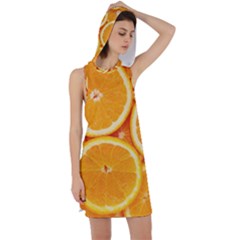 Oranges Textures, Close-up, Tropical Fruits, Citrus Fruits, Fruits Racer Back Hoodie Dress