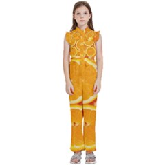 Oranges Textures, Close-up, Tropical Fruits, Citrus Fruits, Fruits Kids  Sleeveless Ruffle Edge Band Collar Chiffon One Piece by nateshop