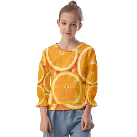 Oranges Textures, Close-up, Tropical Fruits, Citrus Fruits, Fruits Kids  Cuff Sleeve Top by nateshop