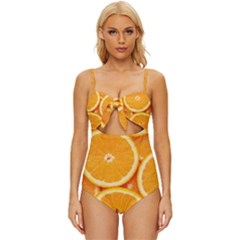 Oranges Textures, Close-up, Tropical Fruits, Citrus Fruits, Fruits Knot Front One-piece Swimsuit by nateshop