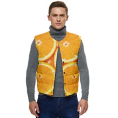 Oranges Textures, Close-up, Tropical Fruits, Citrus Fruits, Fruits Men s Button Up Puffer Vest	