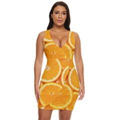 Oranges Textures, Close-up, Tropical Fruits, Citrus Fruits, Fruits Draped Bodycon Dress by nateshop