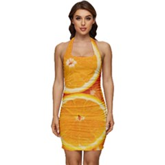 Oranges Textures, Close-up, Tropical Fruits, Citrus Fruits, Fruits Sleeveless Wide Square Neckline Ruched Bodycon Dress by nateshop