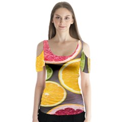 Oranges, Grapefruits, Lemons, Limes, Fruits Butterfly Sleeve Cutout T-shirt 