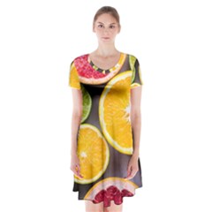 Oranges, Grapefruits, Lemons, Limes, Fruits Short Sleeve V-neck Flare Dress by nateshop