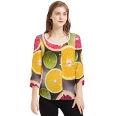 Oranges, Grapefruits, Lemons, Limes, Fruits Chiffon Quarter Sleeve Blouse by nateshop