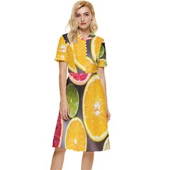 Oranges, Grapefruits, Lemons, Limes, Fruits Button Top Knee Length Dress by nateshop