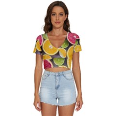 Oranges, Grapefruits, Lemons, Limes, Fruits V-neck Crop Top by nateshop