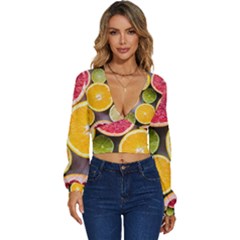 Oranges, Grapefruits, Lemons, Limes, Fruits Long Sleeve Deep-v Velour Top