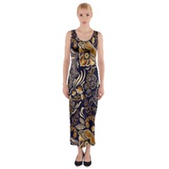 Paisley Texture, Floral Ornament Texture Fitted Maxi Dress by nateshop