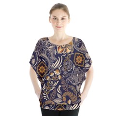 Paisley Texture, Floral Ornament Texture Batwing Chiffon Blouse