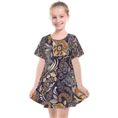 Paisley Texture, Floral Ornament Texture Kids  Smock Dress