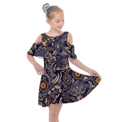 Paisley Texture, Floral Ornament Texture Kids  Shoulder Cutout Chiffon Dress by nateshop