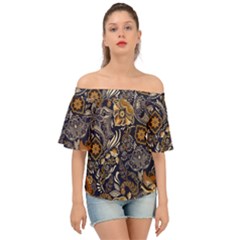 Paisley Texture, Floral Ornament Texture Off Shoulder Short Sleeve Top by nateshop