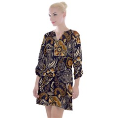 Paisley Texture, Floral Ornament Texture Open Neck Shift Dress by nateshop