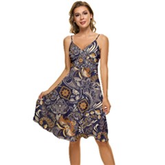 Paisley Texture, Floral Ornament Texture Sleeveless Tie Front Chiffon Dress by nateshop