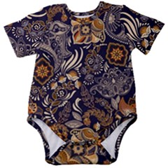 Paisley Texture, Floral Ornament Texture Baby Short Sleeve Bodysuit by nateshop