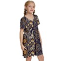 Paisley Texture, Floral Ornament Texture Kids  Short Sleeve Tiered Mini Dress View3