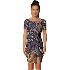 Paisley Texture, Floral Ornament Texture Fitted Knot Split End Bodycon Dress by nateshop