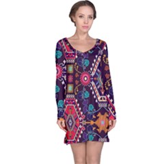 Pattern, Ornament, Motif, Colorful Long Sleeve Nightdress by nateshop