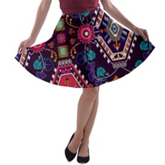 Pattern, Ornament, Motif, Colorful A-line Skater Skirt by nateshop