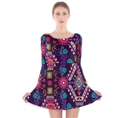 Pattern, Ornament, Motif, Colorful Long Sleeve Velvet Skater Dress